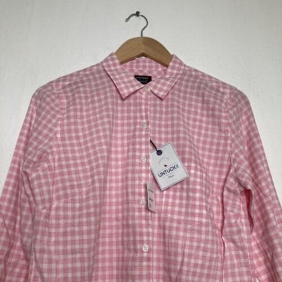 Untuckit | Womans Calina Plaid Gingham Button Down Pink white Shirt Size 8 - Picture 4 of 12